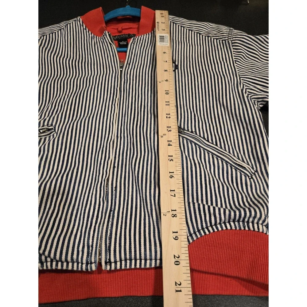 Vintage 90s Perry Ellis America Bomber Jacket M Striped Cotton Hong Kong